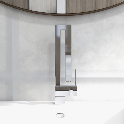 HMR Modern Single Handle 1-Hole Bathroom Sink Faucet with Waterfall Spout Brass - Chrome