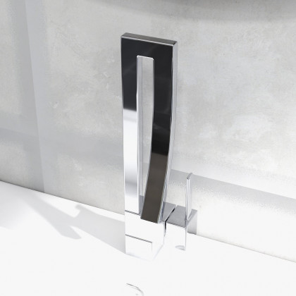 HMR Modern Single Handle 1-Hole Bathroom Sink Faucet with Waterfall Spout Brass - Chrome