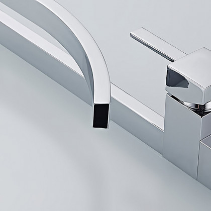 HMR Modern Single Handle 1-Hole Bathroom Sink Faucet with Waterfall Spout Brass - Chrome