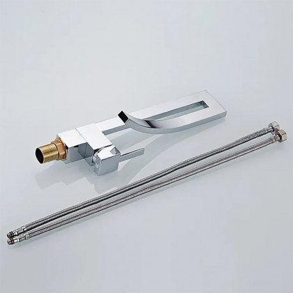 HMR Modern Single Handle 1-Hole Bathroom Sink Faucet with Waterfall Spout Brass - Chrome