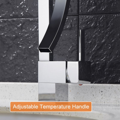 HMR Modern Single Handle 1-Hole Bathroom Sink Faucet with Waterfall Spout Brass - Chrome