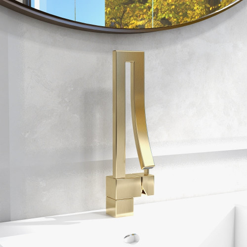 HMR Modern Single Handle 1-Hole Bathroom Sink Faucet with Waterfall Spout Brass - Brushed Gold