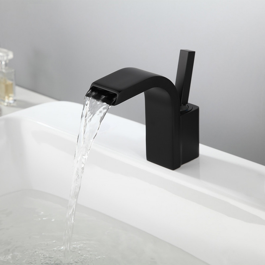 HMR - Spout Single Joystick Handle Sink Faucet in Matte Black