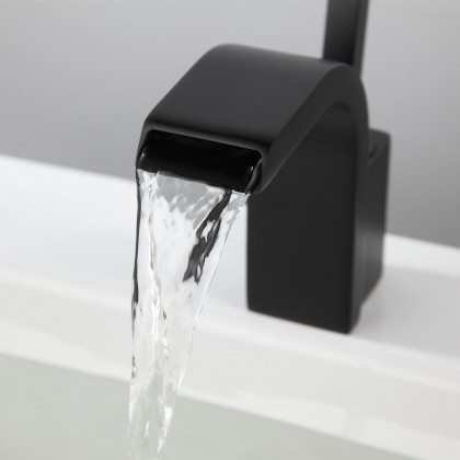 HMR - Spout Single Joystick Handle Sink Faucet in Matte Black