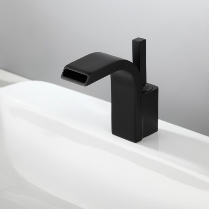 HMR - Spout Single Joystick Handle Sink Faucet in Matte Black