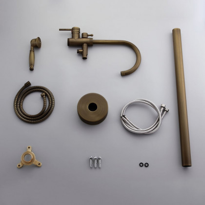HMR - Swirling Spout Freestanding Tub Faucet with Handshower in Brass