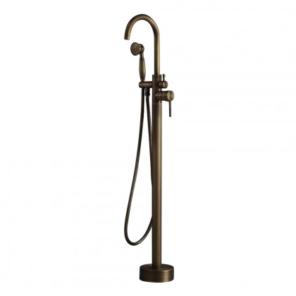 HMR - Swirling Spout Freestanding Tub Faucet with Handshower in Brass