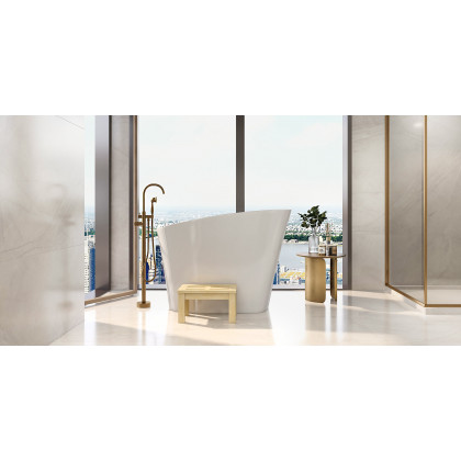 HMR - Swirling Spout Freestanding Tub Faucet with Handshower in Brass