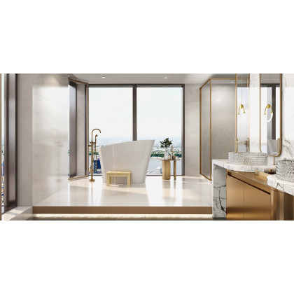 HMR - Swirling Spout Freestanding Tub Faucet with Handshower in Brass