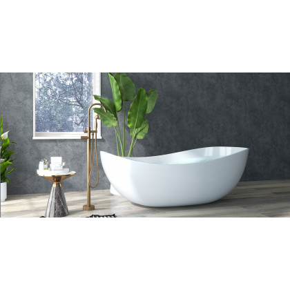 HMR - Swirling Spout Freestanding Tub Faucet with Handshower in Brass