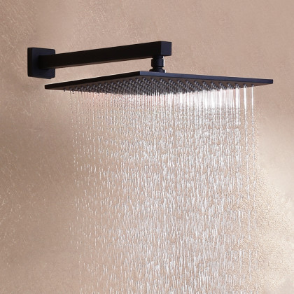 HMR Modern Thermostatic Showerhead & Handheld Shower with Six Body Spray Jets - Black