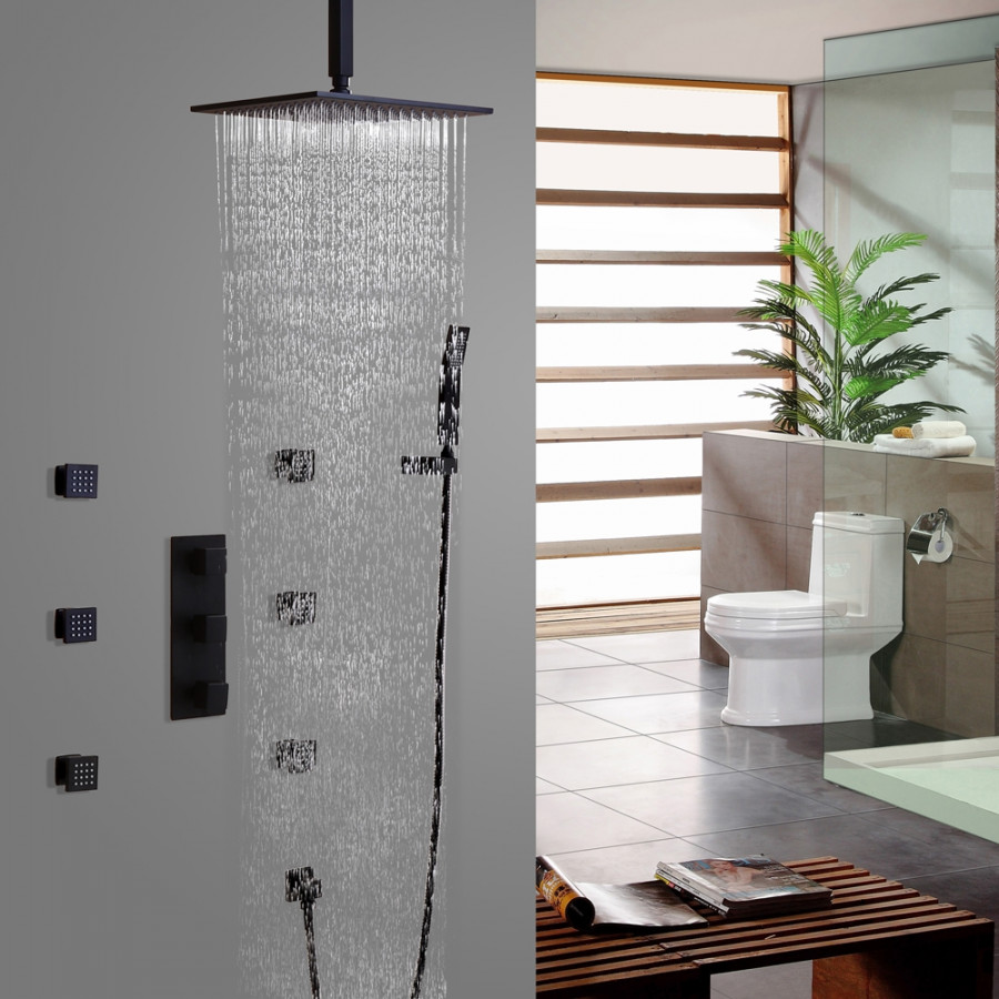 HMR - Ceiling Mount Shower System 12" with 6 Body Sprays and Hand Shower in Standard Shower Valve