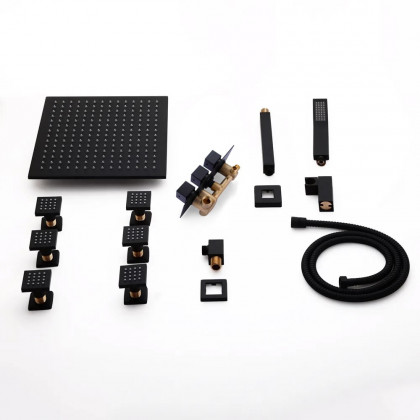 HMR - Ceiling Mount Shower System 12" with 6 Body Sprays and Hand Shower in Standard Shower Valve
