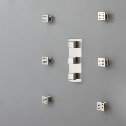 HMR - Square Ceiling-Mount Shower Head with 6 Body Sprays and Wall Mounted Handshower System in without LED