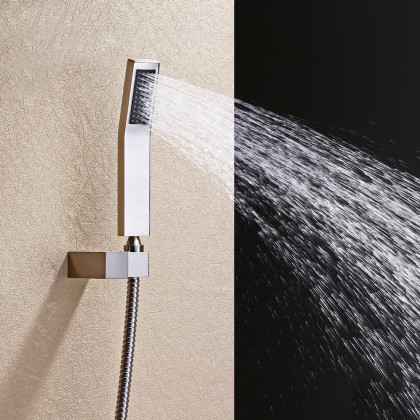 HMR - 16" Square Wall Mount Rain Shower System with Handshower and 6 Body Sprays in Brushed Nickel
