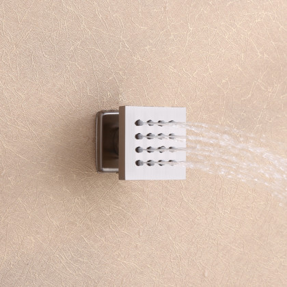 HMR - 16" Square Wall Mount Rain Shower System with Handshower and 6 Body Sprays in Brushed Nickel