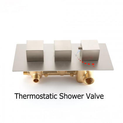 HMR - 16" Square Wall Mount Rain Shower System with Handshower and 6 Body Sprays in Brushed Nickel