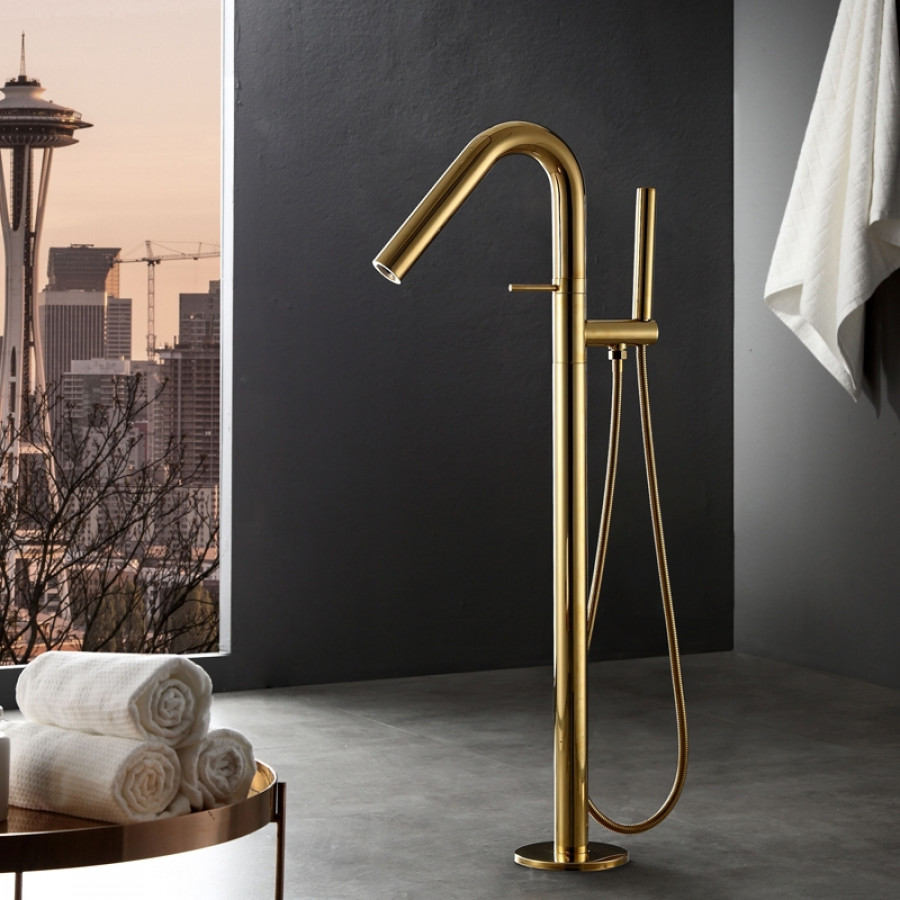HMR - Freestanding Tub Faucet Floor Mounted Tub Filler in Gold