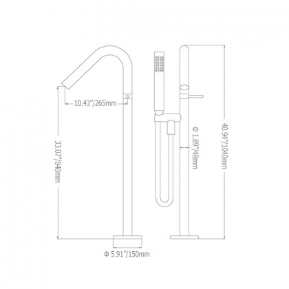 HMR - Freestanding Tub Faucet Floor Mounted Tub Filler in Gold