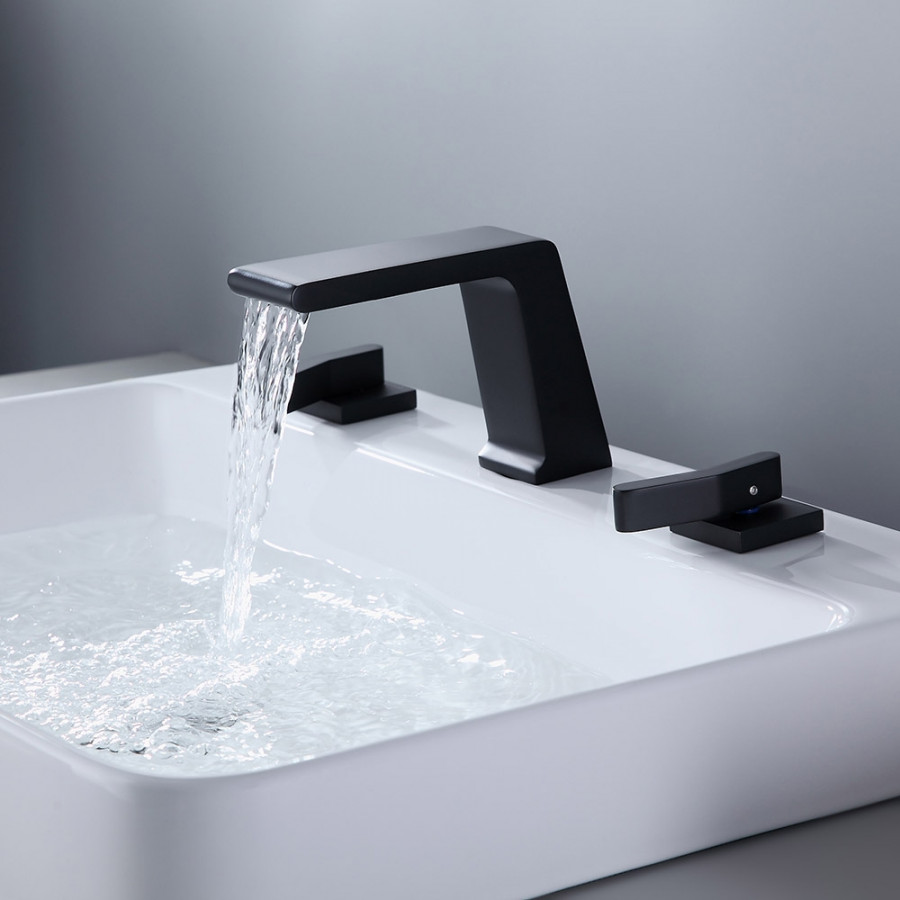 HMR - Rosa Waterfall Double-Handle Sink Faucet in Matte Black, Brass
