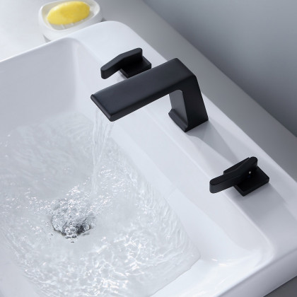 HMR - Rosa Waterfall Double-Handle Sink Faucet in Matte Black, Brass