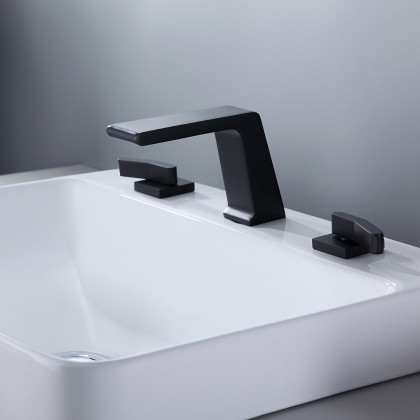 HMR - Rosa Waterfall Double-Handle Sink Faucet in Matte Black, Brass