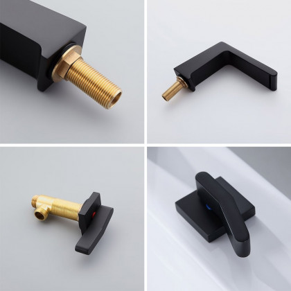 HMR - Rosa Waterfall Double-Handle Sink Faucet in Matte Black, Brass