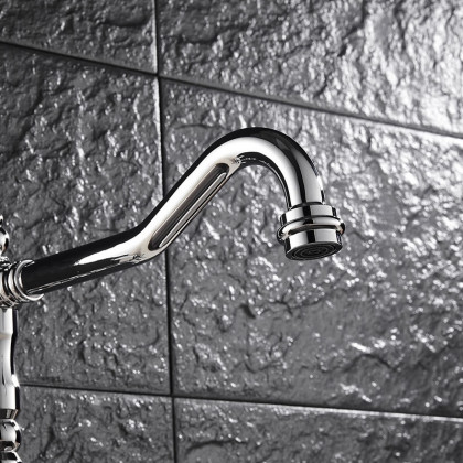 HMR - Porcelain Double Handles Single Hole Brass Kitchen Faucet in Chrome