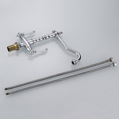 HMR - Porcelain Double Handles Single Hole Brass Kitchen Faucet in Chrome