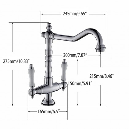 HMR - Porcelain Double Handles Single Hole Brass Kitchen Faucet in Chrome