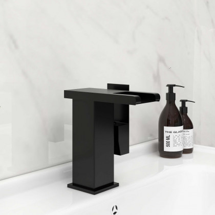 HMR - Waterfall Single Handle Brass Bathroom Sink Faucet with LED in Antique Black