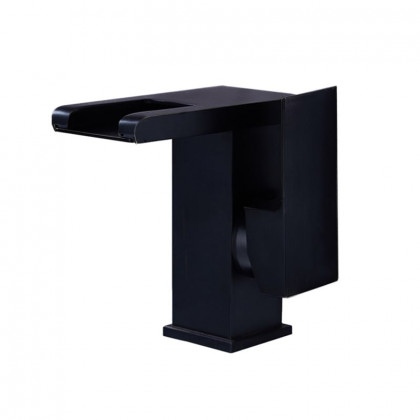 HMR - Waterfall Single Handle Brass Bathroom Sink Faucet with LED in Antique Black