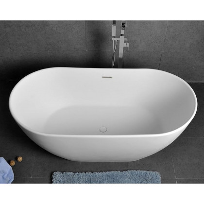 HMR - Freestanding Stone Resin Soaking Bathtub in Matte White