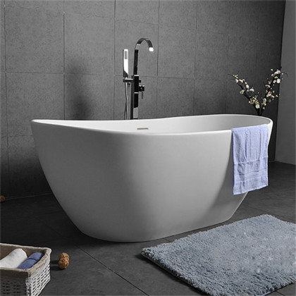 HMR - Freestanding Stone Resin Soaking Bathtub in Matte White