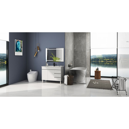 HMR - Freestanding Stone Resin Soaking Bathtub in Matte White