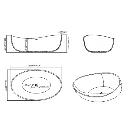 HMR - Freestanding Stone Resin Soaking Bathtub in Matte White