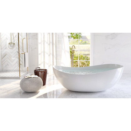 HMR 70" Modern Oval Freestanding Stone Resin Soaking Bathtub - Glossy White