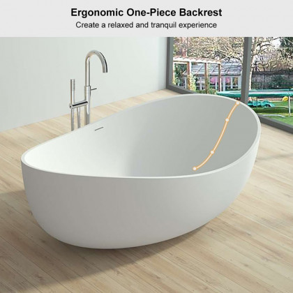 HMR 70" Modern Oval Freestanding Stone Resin Soaking Bathtub - Matte White