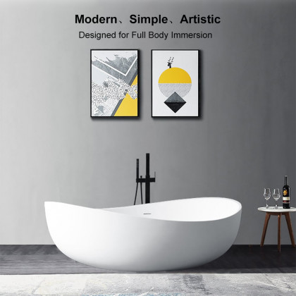 HMR 70" Modern Oval Freestanding Stone Resin Soaking Bathtub - Matte White