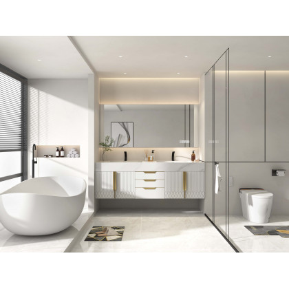 HMR 70" Modern Oval Freestanding Stone Resin Soaking Bathtub - Matte White