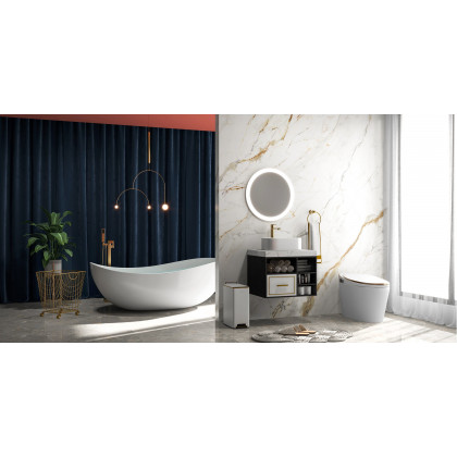 HMR 70" Modern Oval Freestanding Stone Resin Soaking Bathtub - Matte White