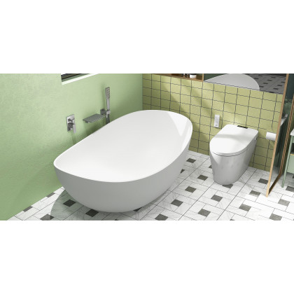 HMR 70" Modern Oval Freestanding Stone Resin Soaking Bathtub - Matte White
