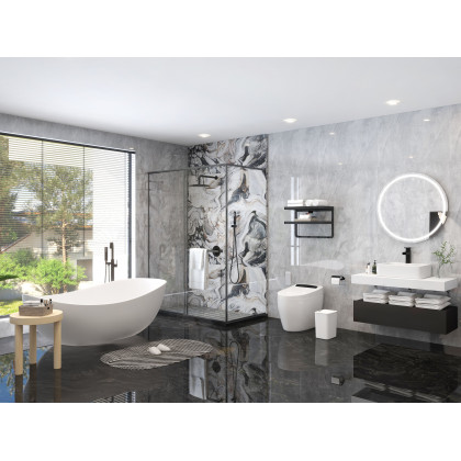 HMR 70" Modern Oval Freestanding Stone Resin Soaking Bathtub - Matte White