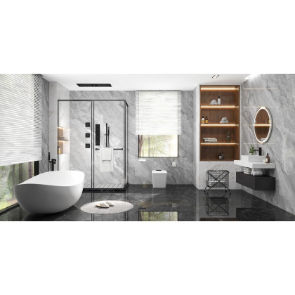 HMR 70" Modern Oval Freestanding Stone Resin Soaking Bathtub - Matte White