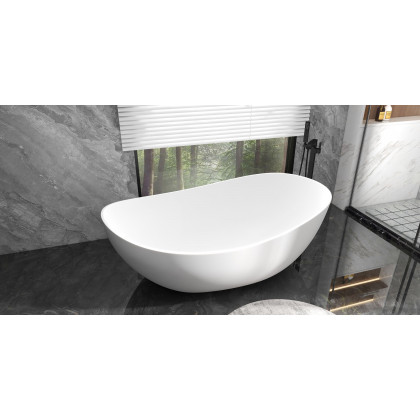 HMR 70" Modern Oval Freestanding Stone Resin Soaking Bathtub - Matte White