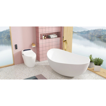 HMR 70" Modern Oval Freestanding Stone Resin Soaking Bathtub - Matte White