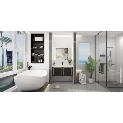 HMR 70" Modern Oval Freestanding Stone Resin Soaking Bathtub - Matte White