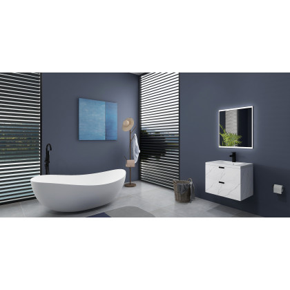 HMR 70" Modern Oval Freestanding Stone Resin Soaking Bathtub - Matte White