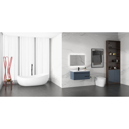HMR 70" Modern Oval Freestanding Stone Resin Soaking Bathtub - Matte White