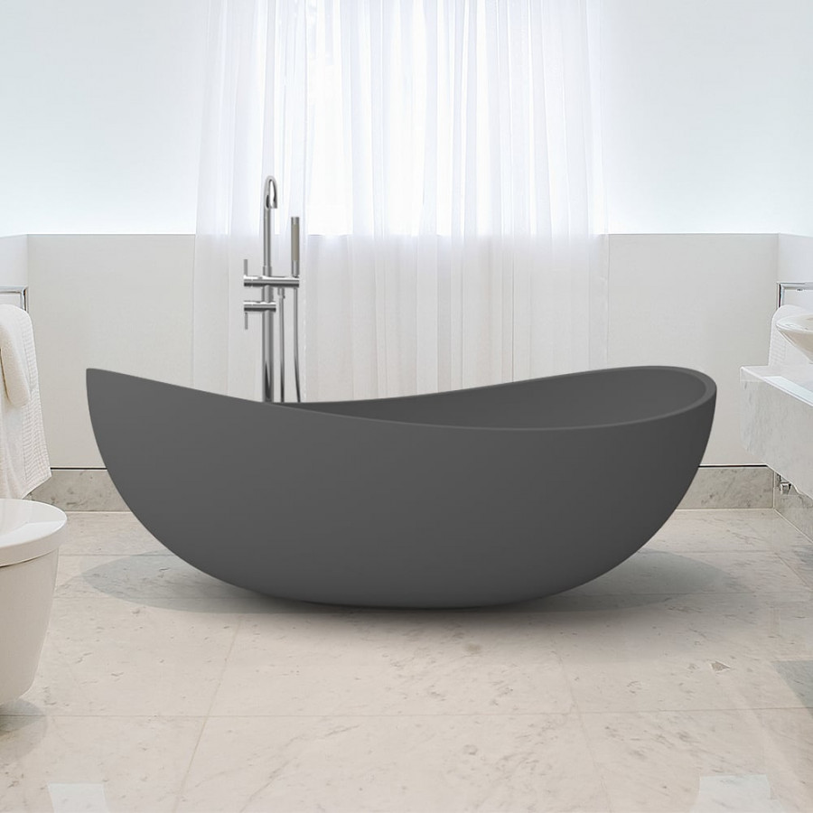HMR 70" Modern Oval Freestanding Stone Resin Soaking Bathtub - Gray